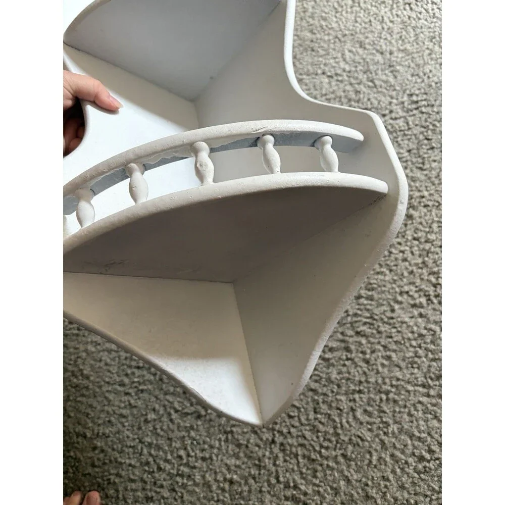 White Painted Wooden 3 Tier Corner Shelf W Rail Cottage Core
